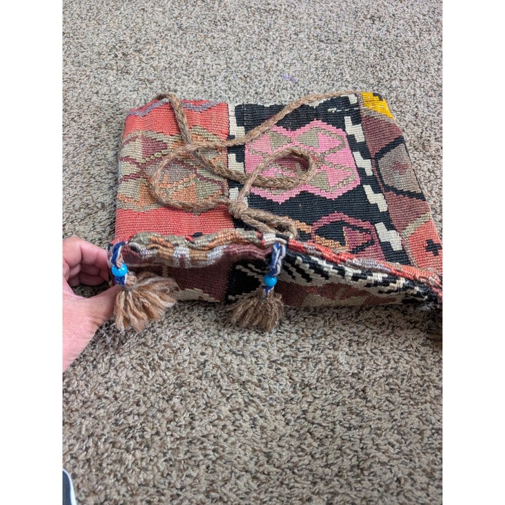 “VNTG, Handmade Kilim Wool Shoulder Bag Tribal Boho Crossbody Purse w/ Tassels - Picture 7 of 16